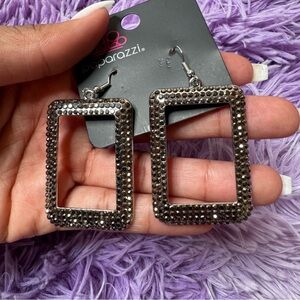 Sliver / black rhinestone earrings